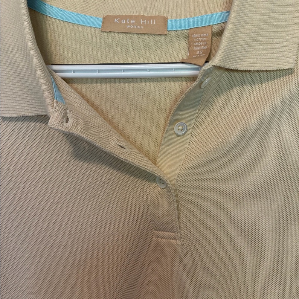 Kate Hill Women's Beige Polo with Light Blue Trim